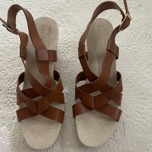 Cole Haan Brown Leather Sandals with Adjustable Slingback